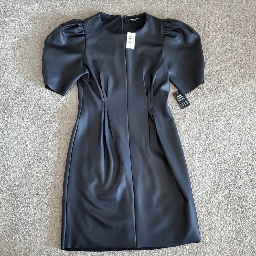 Express Puff Sleeve Vegan Leather Dress Black XS - Picture 4 of 6